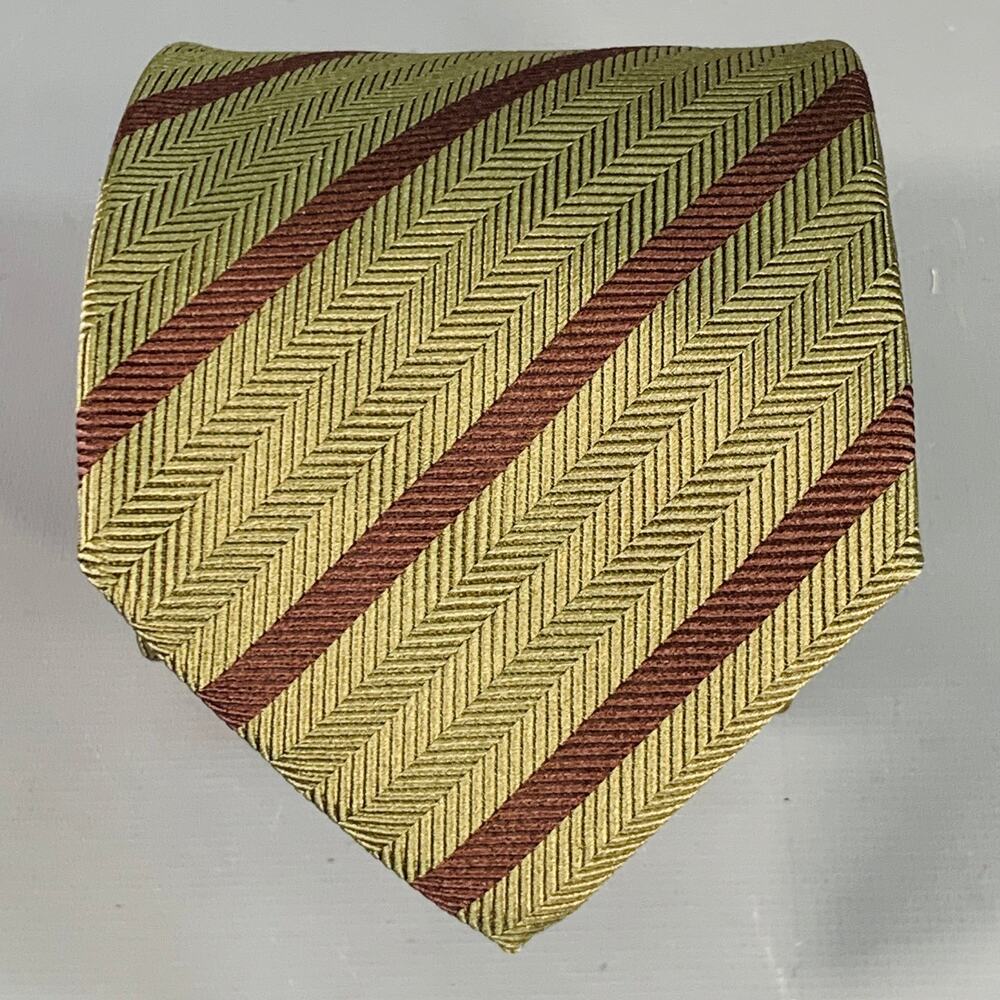 LUCIANO BARBERA Brown Olive Diagonal Stripe Silk Tie